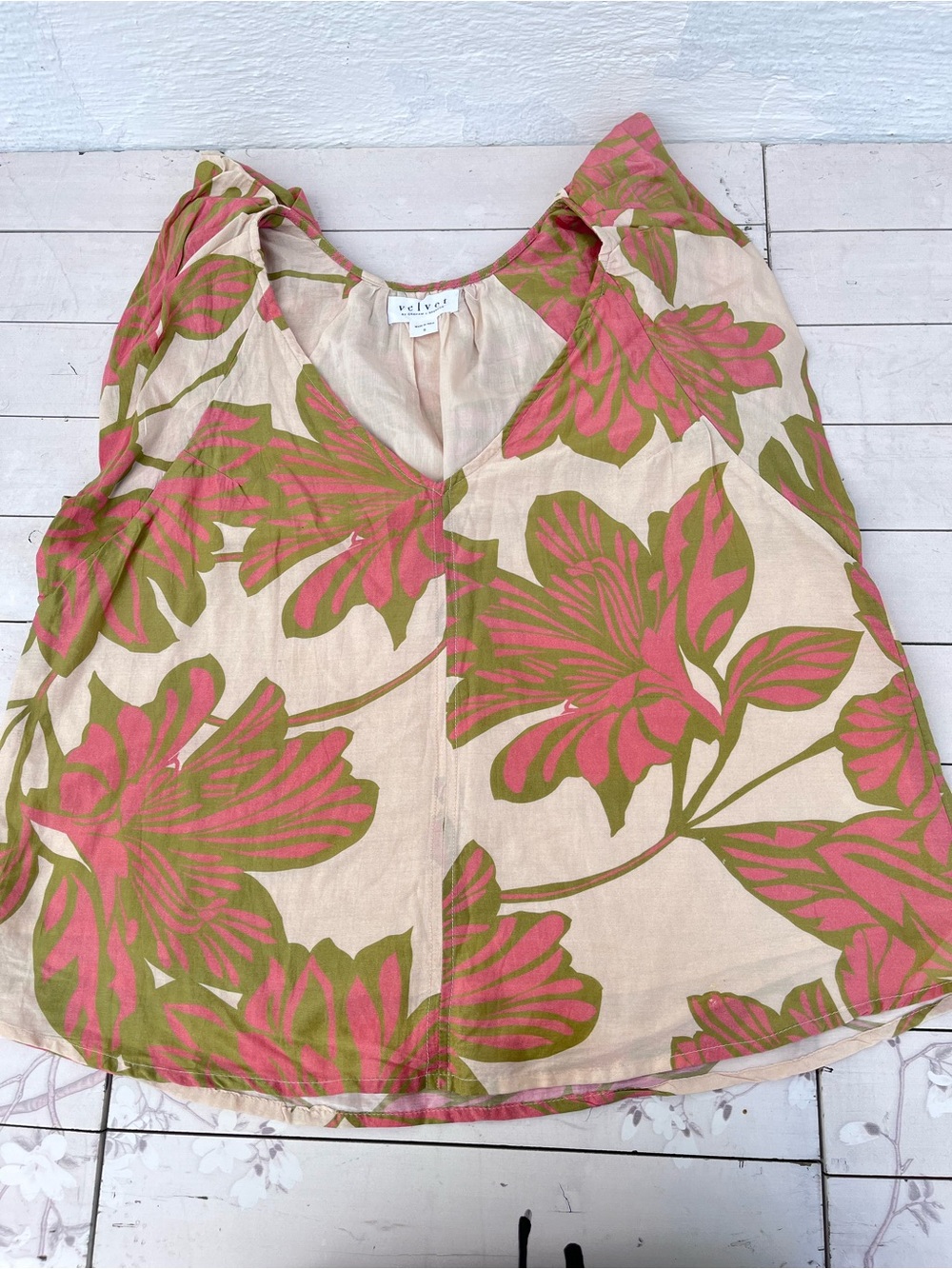 Velvet by Graham & Spencer Pink & Green Floral V-Neck Tank